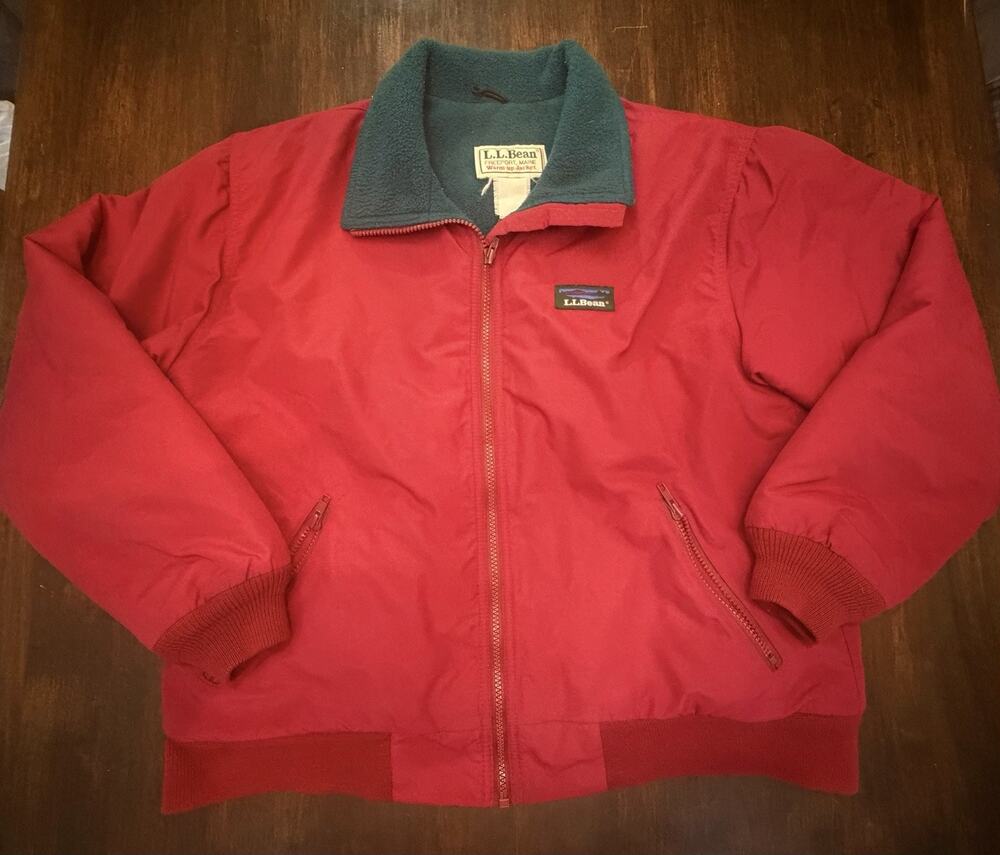VTG LL Bean Jacket Mens Small / Med Red Blue Fleece Lined warm Up Full Zip Coat